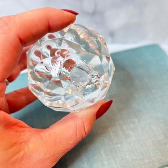 Vintage Faceted Glass Cube Paperweight Pen Holder Hollow Center Mid Century - Picture 2 of 6
